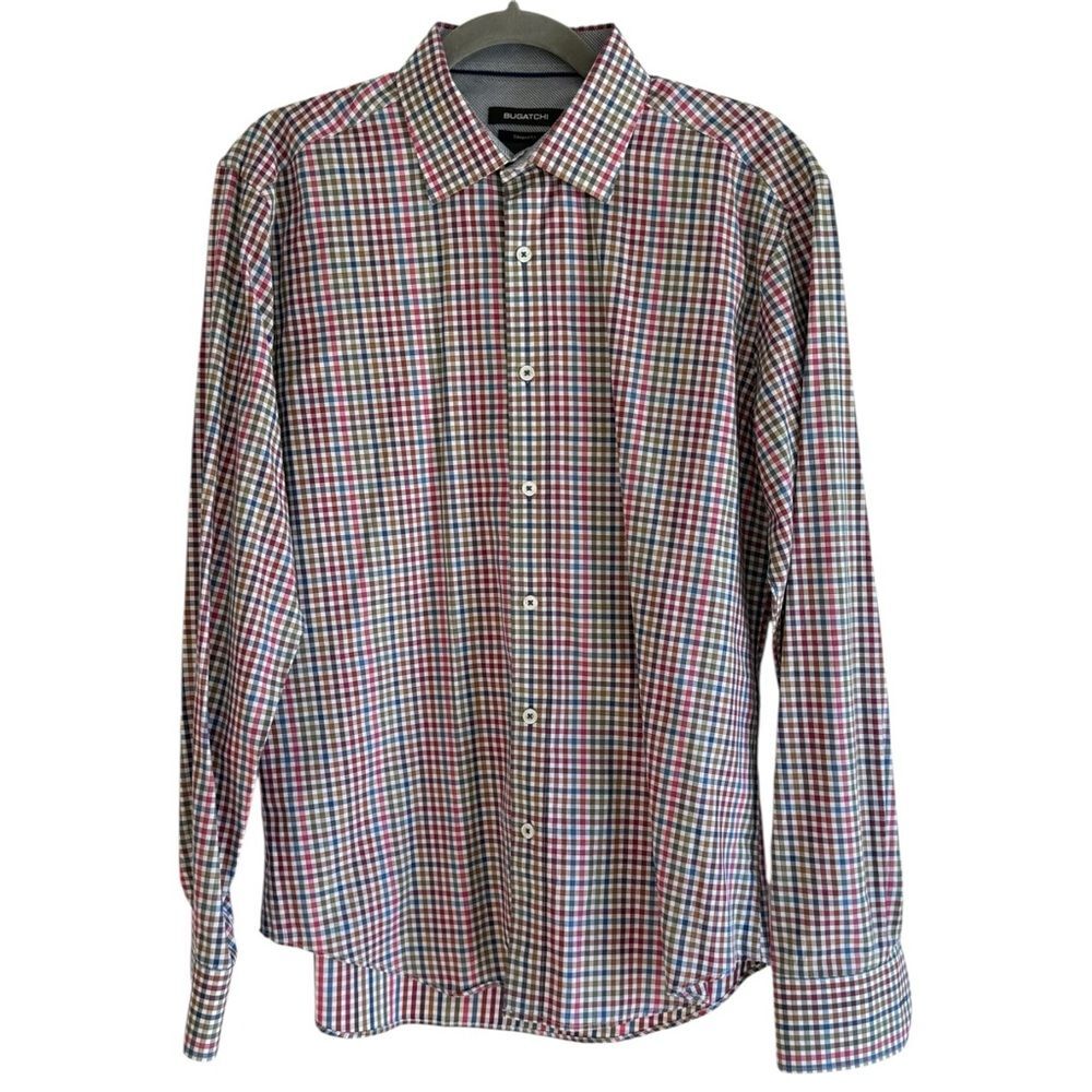 Bugatchi Shaped Fit Long Sleeve Button Down 100% Cotton Collared Shirt. Medium.